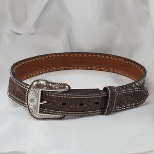 Nocona 32" Men's Western Tapered Floral Tooled Western Belt Silver Buckle